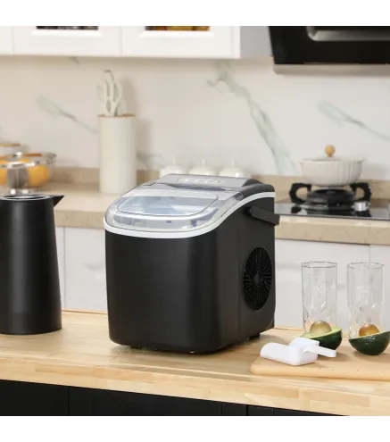 Máquina para Hacer Hielo 12 Kg en 24 Horas 9 Cubitos en 6-12 Minutos Depósito de Agua 1,3 L 22,2x29,4x29 cm Negro