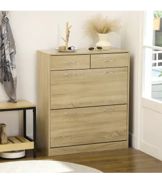 Mueble Zapatero Estrecho Armario de Zapatos con 2 Cajones Abatibles para 12 Pares de Zapatos 80x30x91,5 cm Roble