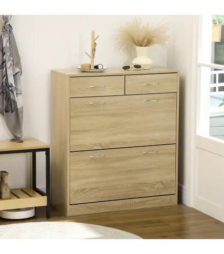 Mueble Zapatero Estrecho Armario de Zapatos con 2 Cajones Abatibles para 12 Pares de Zapatos 80x30x91,5 cm Roble