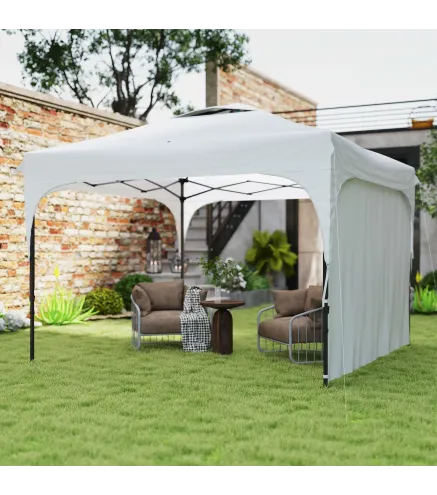 Cenador de Jardín 3x3 m con Altura Ajustable 1 Pared Lateral Impermeable 4 Bolsas de Arena y Bolsa de Transporte Blanco