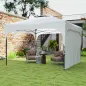 Cenador de Jardín 3x3 m con Altura Ajustable 1 Pared Lateral Impermeable 4 Bolsas de Arena y Bolsa de Transporte Blanco