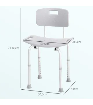 Taburete de Ducha Silla para Ducha con Respaldo Antideslizante Altura Regulable en 8 Niveles Carga 136 kg