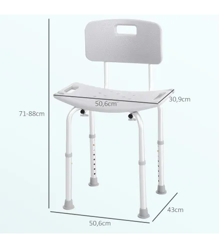 Taburete de Ducha Silla para Ducha con Respaldo Antideslizante Altura Regulable en 8 Niveles Carga 136 kg