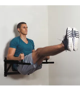 Barra de Musculación para Pared con Brazos Ajustables para hacer Dominadas Flexiones y Crossfit en Casa 70x53-63x48 cm Negro