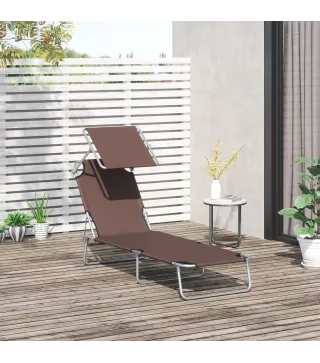 Tumbona de jardín Plegable con Toldo y Respaldo Reclinable para Jardín Terraza Acampada 187x58x36cm Marrón