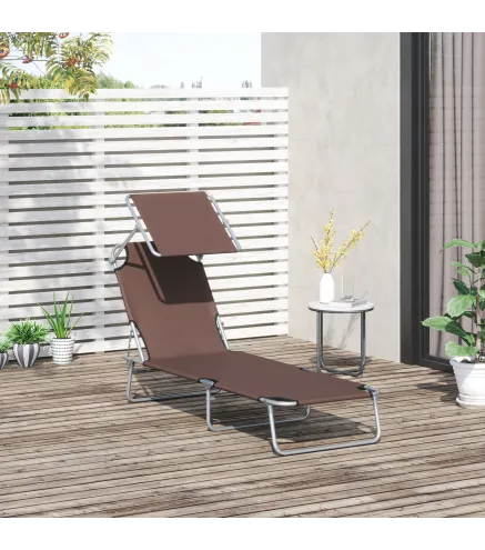 Tumbona de jardín Plegable con Toldo y Respaldo Reclinable para Jardín Terraza Acampada 187x58x36cm Marrón