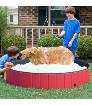 Piscina Plegable para Perros Gatos Ø160x30 cm Bañera Portátil para Mascotas PVC Antideslizante Múltiples Usos para Interiores y