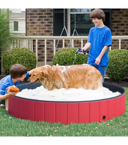 Piscina Plegable para Perros Gatos Ø160x30 cm Bañera Portátil para Mascotas PVC Antideslizante Múltiples Usos para Interiores y