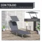 Tumbona de jardín Plegable con Toldo y Respaldo Reclinable para Jardín Terraza Acampada 187x58x36cm Gris