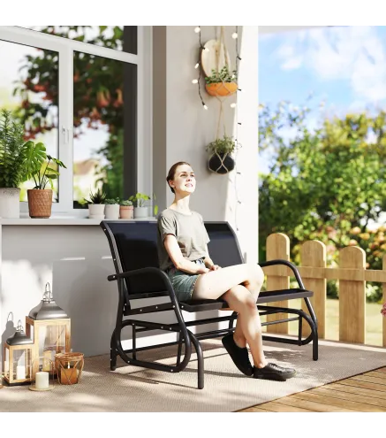 Banco Balancín tipo Silla Oscilante de Jardín o Patio con 2 Plazas 120x70x85 cm Carga 200kg Metal y Tela Texteline