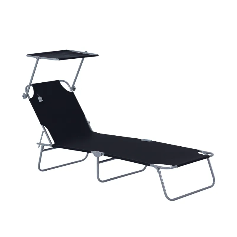 Tumbona de jardín Plegable con Toldo y Respaldo Reclinable para Jardín Terraza Acampada 187x58x36cm Negro Tumbona de jardín Plegable con Toldo y Respaldo Reclinable para Jardín Terraza Acampada 187x58x36cm Negro