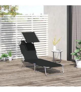Tumbona de jardín Plegable con Toldo y Respaldo Reclinable para Jardín Terraza Acampada 187x58x36cm Negro