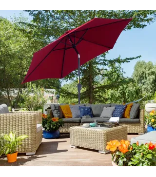 Sombrilla de Jardín, Ø260x235 cm, Parasol de Jardín Reclinable con Manivela, Poste Desmontable de Aluminio y 6 Varillas de Metal