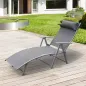 Tumbona de Jardín Plegable con Respaldo Ajustable en 7 Niveles Almohada y Reposabrazos 137x63,5x100,5 cm Gris