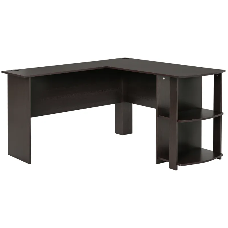 Mesa de Ordenador PC Escritorio para Oficina Hogar Tipo Esquinera Forma L con Estantes 136x130x72cm Madera