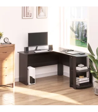 Mesa de Ordenador PC Escritorio para Oficina Hogar Tipo Esquinera Forma L con Estantes 136x130x72cm Madera