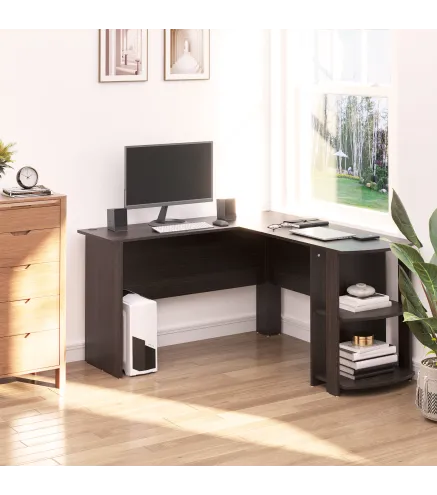 Mesa de Ordenador PC Escritorio para Oficina Hogar Tipo Esquinera Forma L con Estantes 136x130x72cm Madera