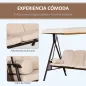 Balancín de Jardín de 3 Plazas con Estructura Metálica Toldo y Bandeja para Bebidas para Exterior 208x121x172 cm Beige