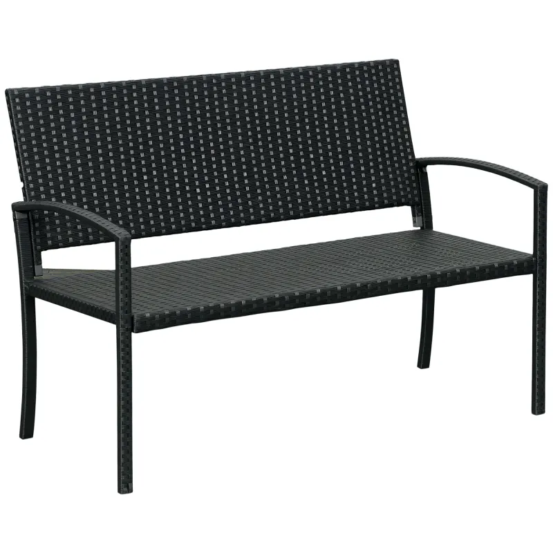 Banco de Jardín de 2 Plazas Banco para Exterior con Respaldo y Asiento de Ratán PE Carga 240 kg 122x60x85 cm Negro