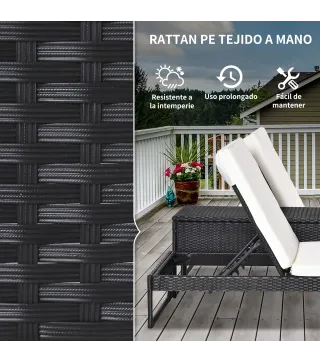 Conjunto 2 Tumbonas y 1 Mesa de Ratán