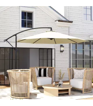 Sombrilla de Jardín Ø300x250 cm Parasol Excéntrico Inclinable con Manivela Base Cruzada y Soporte de Metal 8 Varillas para Terra