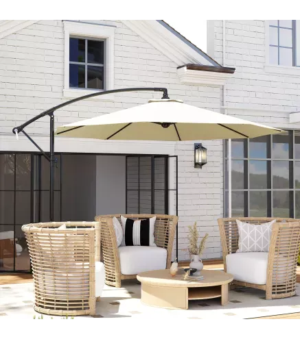 Sombrilla de Jardín Ø300x250 cm Parasol Excéntrico Inclinable con Manivela Base Cruzada y Soporte de Metal 8 Varillas para Terra