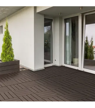 Set de 9 Baldosas Cuadradas de 30x30 cm con Área de 0,81 m² Losetas Sistema de Clic para Balcón Terraza Jardín Marrón