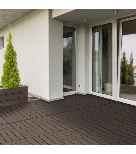 Set de 9 Baldosas Cuadradas de 30x30 cm con Área de 0,81 m² Losetas Sistema de Clic para Balcón Terraza Jardín Marrón