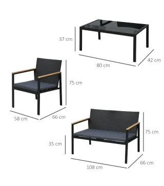 Conjunto 4 Piezas Muebles de Ratán