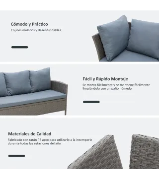 Conjunto 4 Piezas Muebles de Ratán