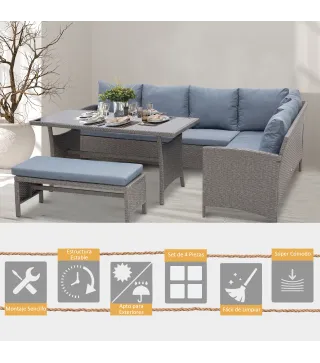 Conjunto 4 Piezas Muebles de Ratán