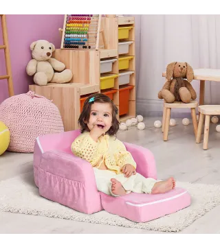 Sillón para Niños de 3 Años Sofá Transformable Diseño 2 en 1 Cama Infantil Plegable de 2 Posiciones con Reposabrazos Asiento Anc