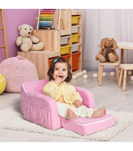Sillón para Niños de 3 Años Sofá Transformable Diseño 2 en 1 Cama Infantil Plegable de 2 Posiciones con Reposabrazos Asiento Anc
