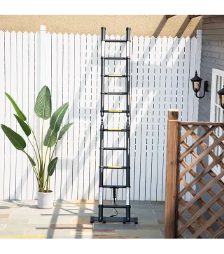 Escalera Telescópica Plagable Multifuncional Estable Marco en A Portátil de 10 Pasos 3 Formas 320x67x7 cm Negro