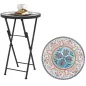 Mesa Auxiliar Redonda de Jardín Plegable con Encimera de Mosaico y Almohadillas Antideslizantes Ø35,5x55 cm Multicolor
