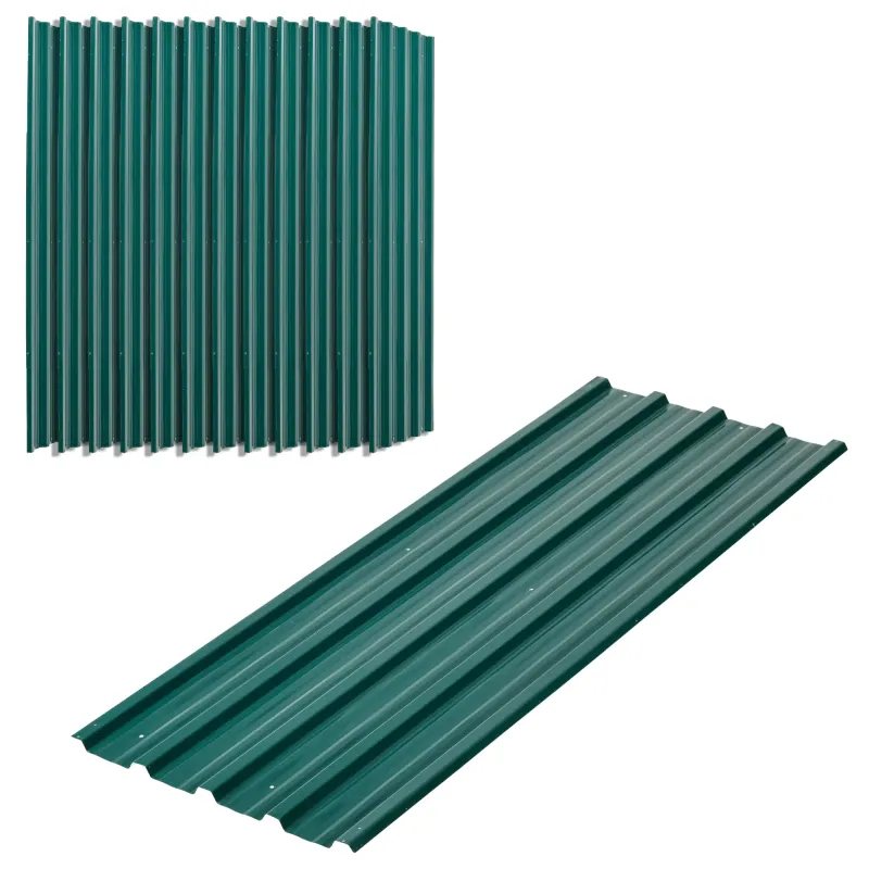 Juego de 12 Paneles para Tejado de Acero Galvanizado 7m² para Caseta de Herramientas Cobertizo 129x45cm Verde