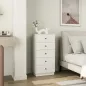 Cómoda de 5 Cajones Estrecha y Alta Mueble Auxiliar para Dormitorio o Pasillo con Tiradores Redondos 47x29x95 cm Beige