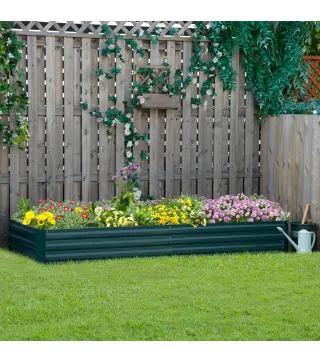 Jardinera Elevada de Acero Galvanizado Rectangular para Exteriores con Fondo Abierto 241x90,5x30 cm Verde