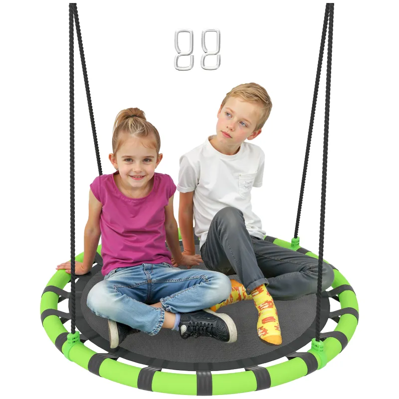 Columpio Infantil Redondo de 100 cm para Jardín con Altura Ajustable y Soporte de 150 kg Ø100x180 cm Negro y Verde