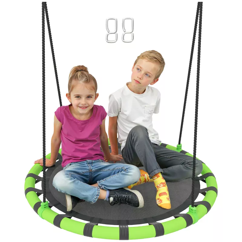 Columpio Infantil Redondo de 100 cm para Jardín con Altura Ajustable y Soporte de 150 kg Ø100x180 cm Negro y Verde Columpio Infantil Redondo de 100 cm para Jardín con Altura Ajustable y Soporte de 150 kg Ø100x180 cm Negro y Verde