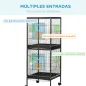 Jaula para Pájaros de 2 Niveles con Ruedas Bandejas Extraíbles Puertas Comederos Perchas 51,5x50x140 cm Negro