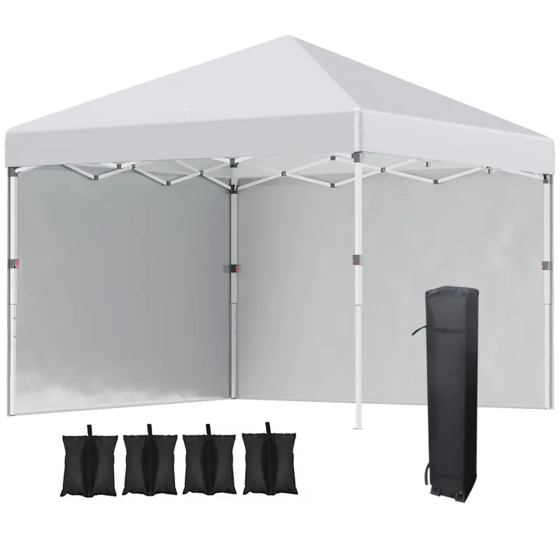 Carpa Plegable Pop-up 3x3 m con 2 Paredes Laterales Anti-UV Altura Ajustable Sacos de Arena y Bolsa de Transporte Blanco