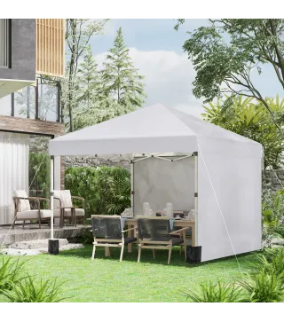 Carpa Plegable Pop-up 3x3 m con 2 Paredes Laterales Anti-UV Altura Ajustable Sacos de Arena y Bolsa de Transporte Blanco
