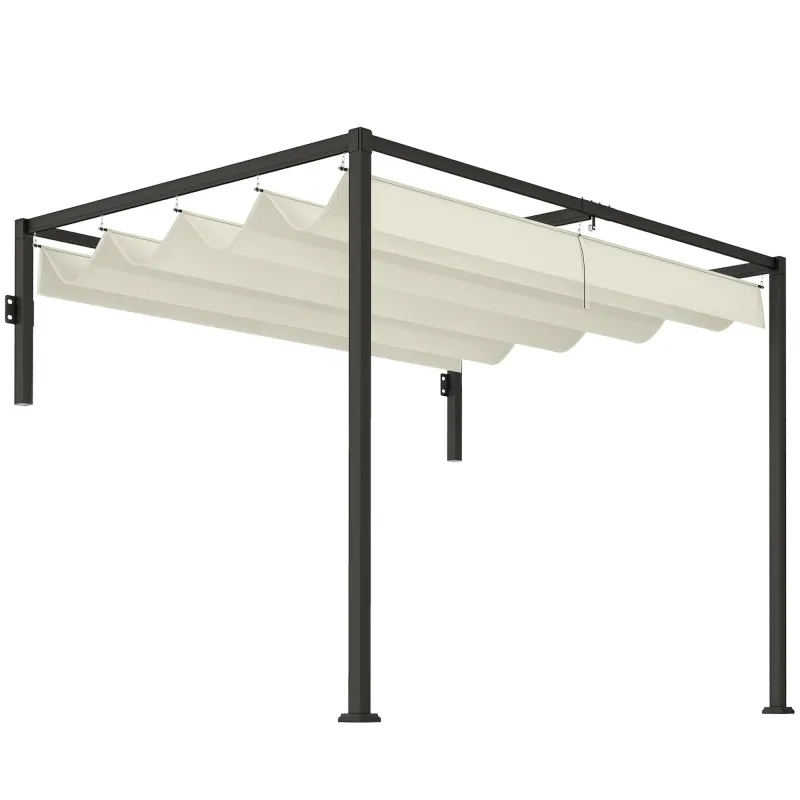 Pérgola de Pared 3x2 m con Techo Retráctil Tela de Poliéster Resistente al Agua para Jardín Patio Crema