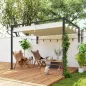 Pérgola de Pared 3x2 m con Techo Retráctil Tela de Poliéster Resistente al Agua para Jardín Patio Crema