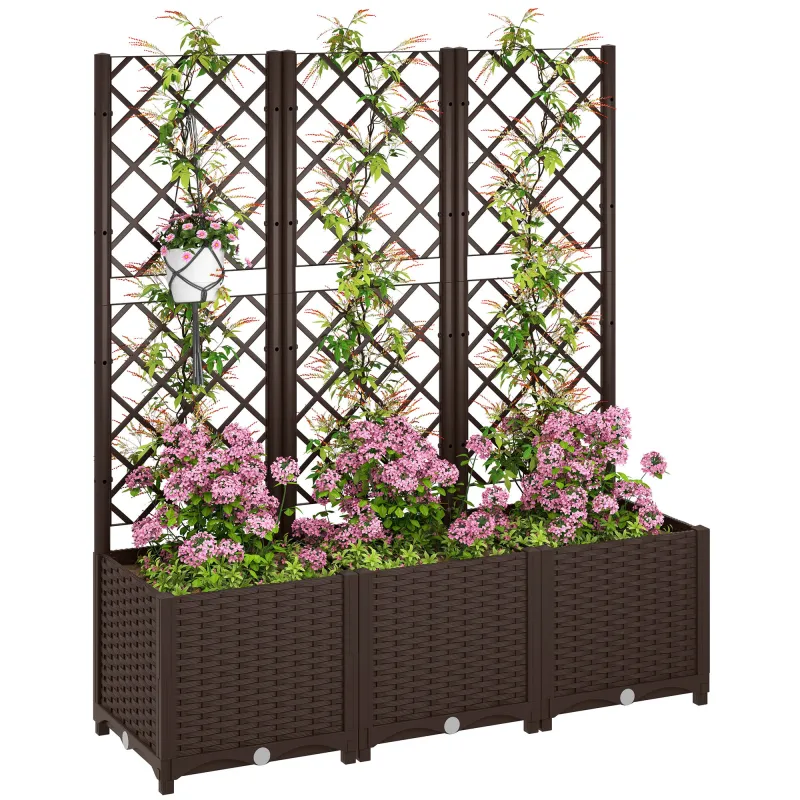 Jardinera con Enrejado de Plástico para Plantas Trepadoras con Drenaje y Amplio Espacio de Cultivo 120x40x135 cm Marrón