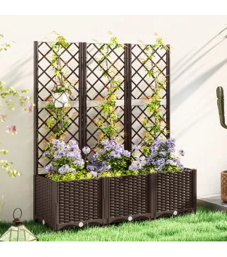 Jardinera con Enrejado de Plástico para Plantas Trepadoras con Drenaje y Amplio Espacio de Cultivo 120x40x135 cm Marrón
