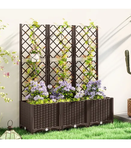 Jardinera con Enrejado de Plástico para Plantas Trepadoras con Drenaje y Amplio Espacio de Cultivo 120x40x135 cm Marrón