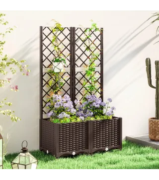 Jardinera con Enrejado de Plástico para Plantas Trepadoras con Drenaje y Amplio Espacio de Cultivo 80x40x135 cm Marrón