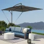 Parasol Excéntrico 247x247 cm con Base Cruzada Manivela Funda Protectora y Toldo Giratorio 360° Gris Oscuro